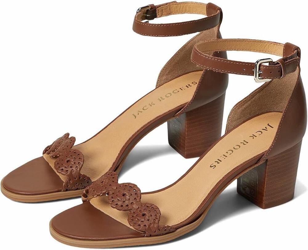Jack Rogers Women’s Size 9.5 Lauren Ankle Strap Mid Heel Mocha Brown Sandals